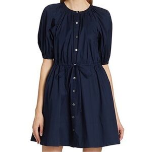 Staud A-line dress stretch cotton-blend, button closure, short puff sleeves.